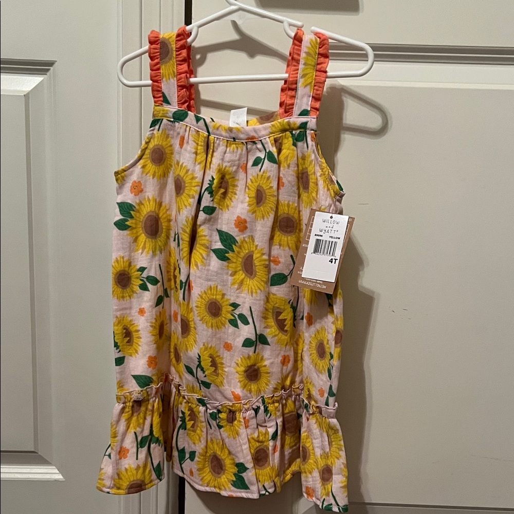 NWT Willow and Wyatt Sunflower Ruffle Sundress with Coral Straps size 4T